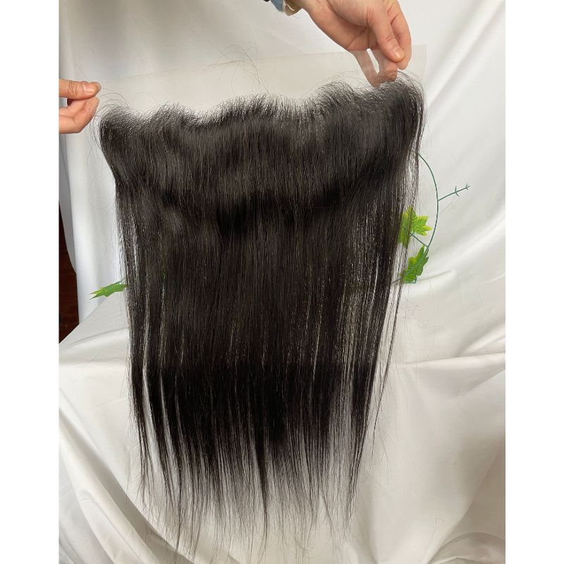 13x4 HD Transparent Lace Frontal Brazilian Remy Hair Straight Nature Color with Bleached Knots