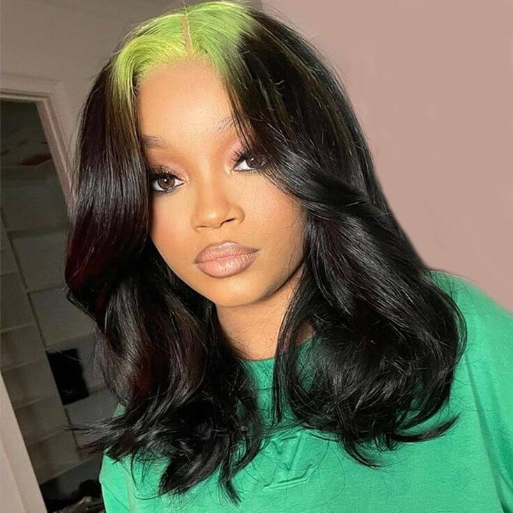 Peruvian Hair Green And Black Ombre Color Lace Front Wig