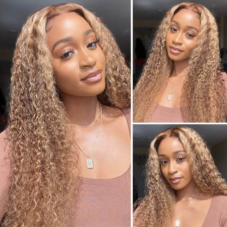 Ombre Honey Blonde Highlight HD Transparent Lace Front Wigs Ombre Color Jerry Curly Human Hair Wigs Pre Plucked 13x4 Lace Front Wigs 150%