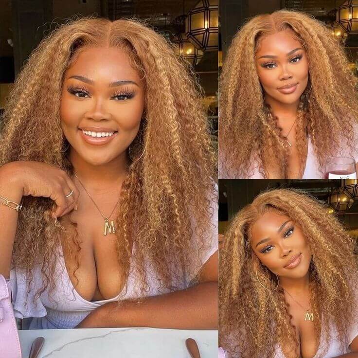 Ombre Honey Blonde Highlight HD Transparent Lace Front Wigs Ombre Color Jerry Curly Human Hair Wigs Pre Plucked 13x4 Lace Front Wigs 150%