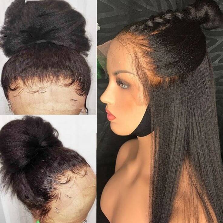 HD Transparent Lace Bleach Knots Glueless Yaki Kinky Straight Human Hair Lace Front Wigs Peruvian Pre Plucked 13x4 Lace Front Wigs For Black Women Glueless Remy Hair