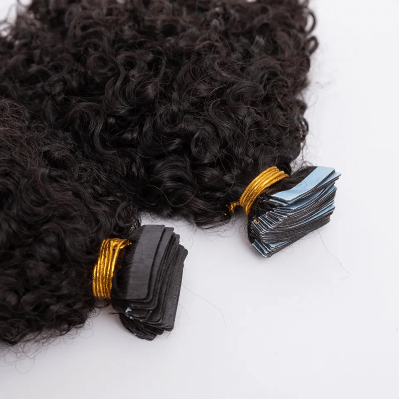 Burmese Curly Tape In Hair Extension Cuticle Aligned Raw Indian Human Hair Adhesive 100% Real Human Skin Weft Human Hair
