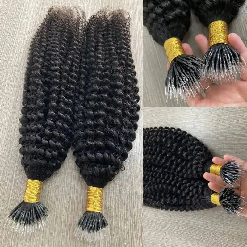 Kinky Curly Nano  Human Hair Extensions Hair Plastic Tip Keratin Nano Hair Extensions Brazilian Virgin Hair  Extensions Nano Human Hair Extensions