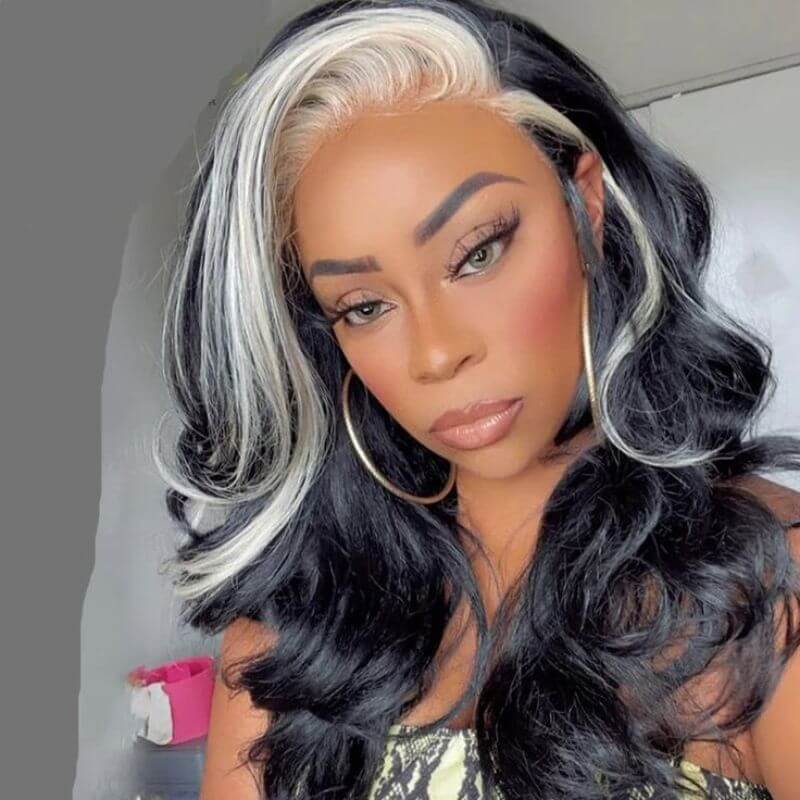 Ombre Plantium Blonde Black Body Wave Human Hair Wig  Lace Front Human Hair Wigs  Remy Preplucked Grey Colored Lace Front Wigs