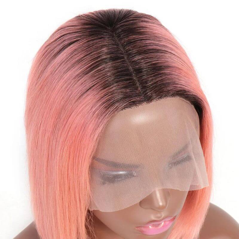 Pink Lace Front Wig Human Hair Pre Plucked Brazilian Ombre Pink Bob Wig 1B and Pink Lace Front Human Hair Wigs For Women Pink Wig