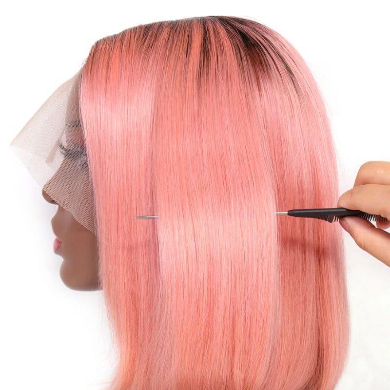 Pink Lace Front Wig Human Hair Pre Plucked Brazilian Ombre Pink Bob Wig 1B and Pink Lace Front Human Hair Wigs For Women Pink Wig