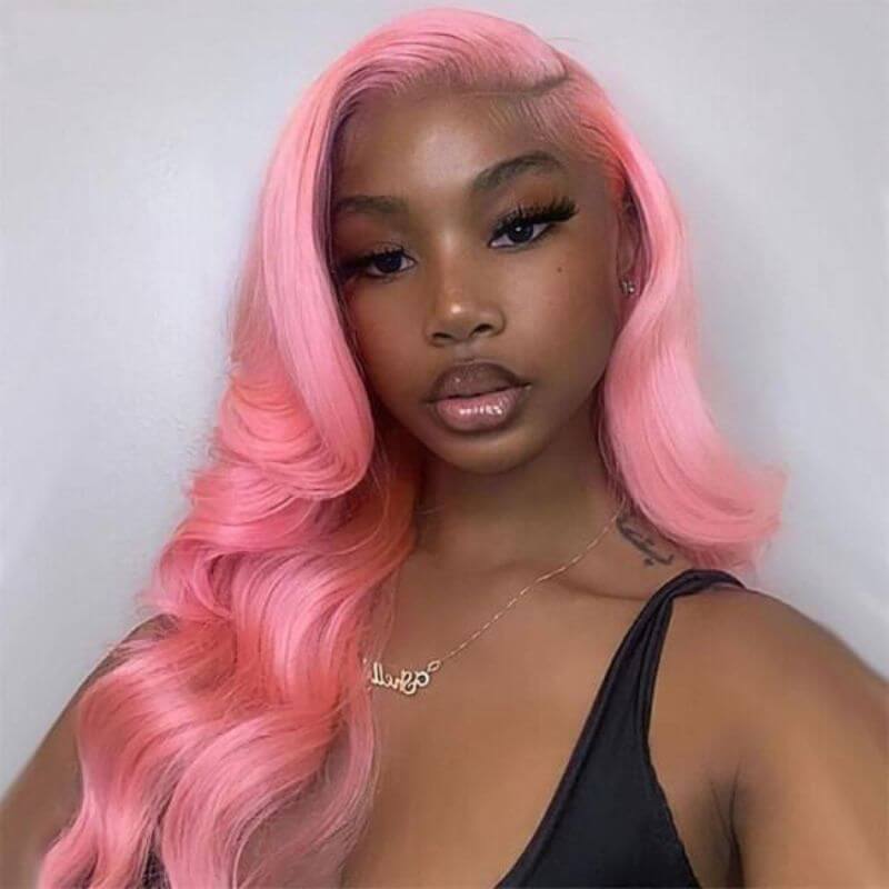 Ombre Pink Colored HD Lace Front Wigs Human Hair Wigs Silky Straight Brazilian Hair Pre Plucked Glueless Wig 180% Body Wave Medium Cap