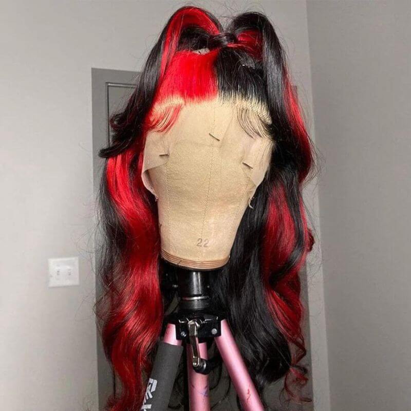 Human Hair Green Ombre With Dark Root Lace Front Wig