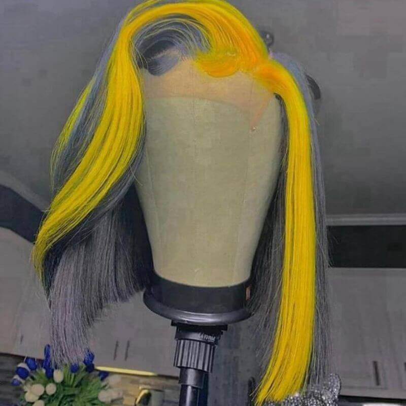 Peruvian Hair Yellow Ombre Gray Color Human Hair Lace Front Bob Wig