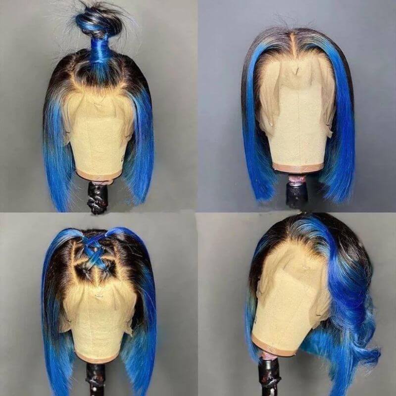 Peruvian Hair Blue Ombre Color Human Hair Lace Front Bob Wig