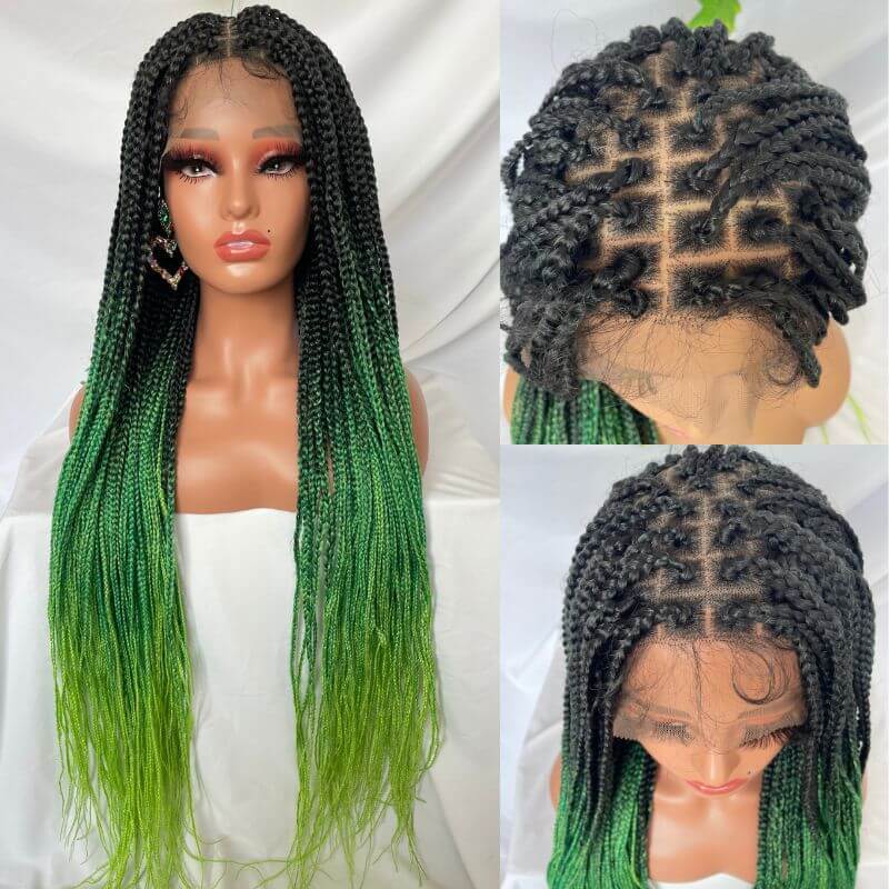 9x6 Lace Ombre Wigs 36 Inch double Lace Front Box Braided Wigs Knotless Lace Frontal Wig Synthetic Black Hand Braided Cornrow Braids Wigs With Baby Hair