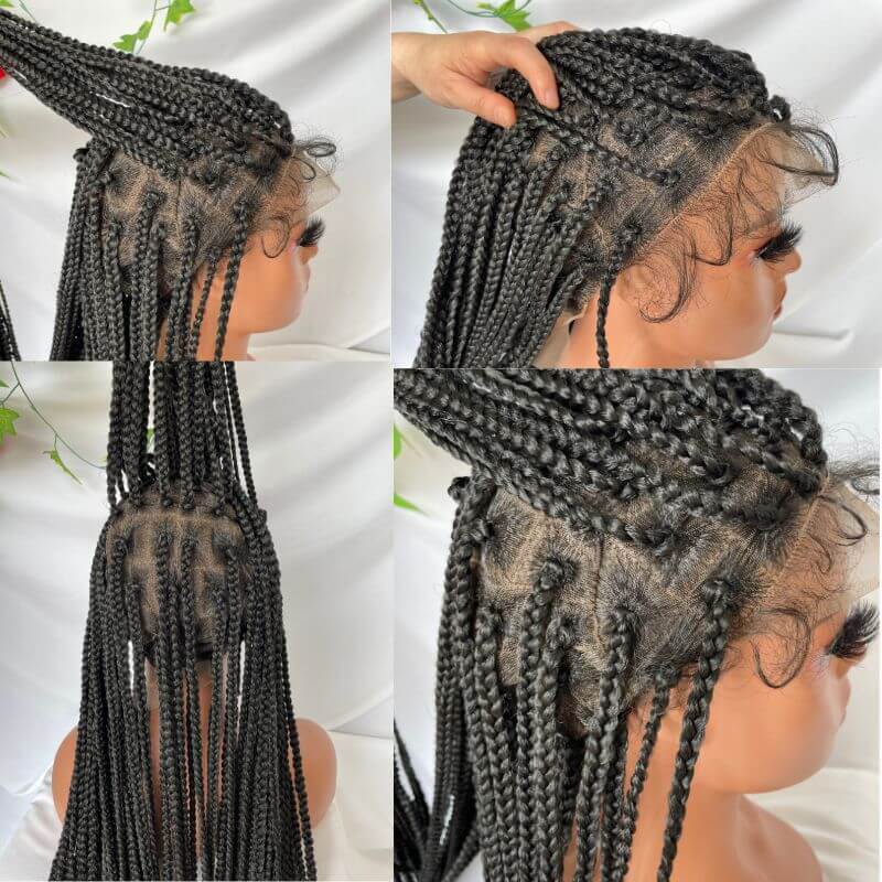 Full Lace Ombre Wigs 36 Inch double Lace Front Box Braided Wigs Knotless Lace Frontal Wig Synthetic Black Hand Braided Cornrow Braids Wigs With Baby Hair