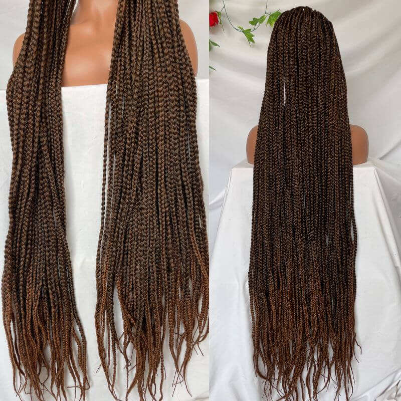 Full Lace Ombre Wigs 36 Inch double Lace Front Box Braided Wigs Knotless Lace Frontal Wig Synthetic Black Hand Braided Cornrow Braids Wigs With Baby Hair