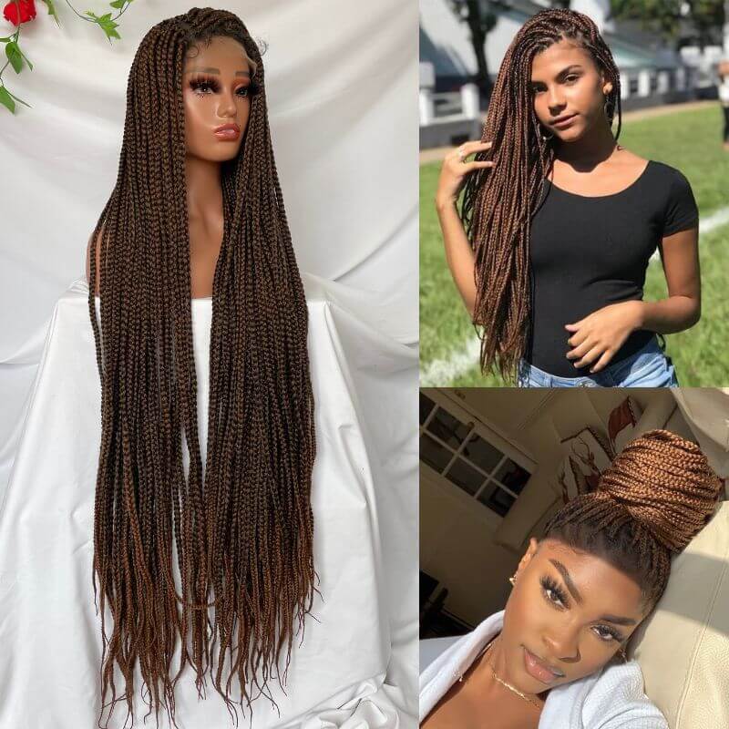 Full Lace Ombre Wigs 36 Inch double Lace Front Box Braided Wigs Knotless Lace Frontal Wig Synthetic Black Hand Braided Cornrow Braids Wigs With Baby Hair