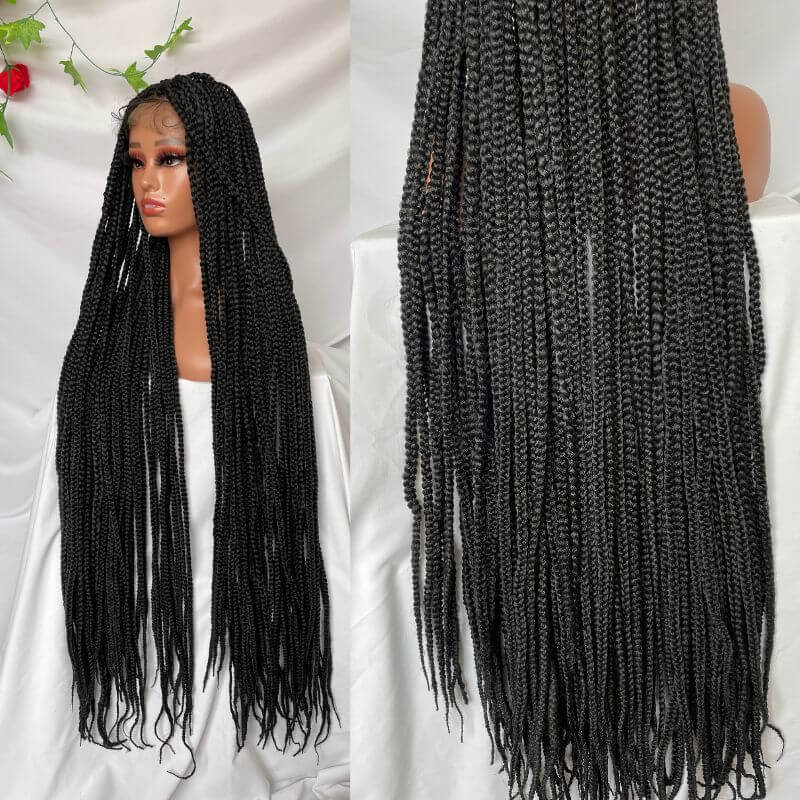 Full Lace Ombre Wigs 36 Inch double Lace Front Box Braided Wigs Knotless Lace Frontal Wig Synthetic Black Hand Braided Cornrow Braids Wigs With Baby Hair