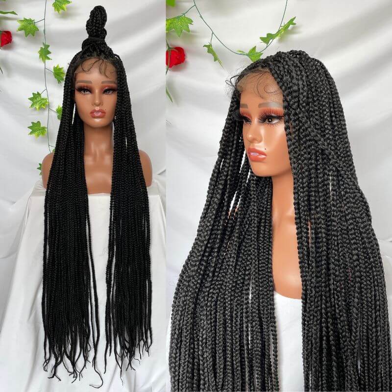 Full Lace Ombre Wigs 36 Inch double Lace Front Box Braided Wigs Knotless Lace Frontal Wig Synthetic Black Hand Braided Cornrow Braids Wigs With Baby Hair