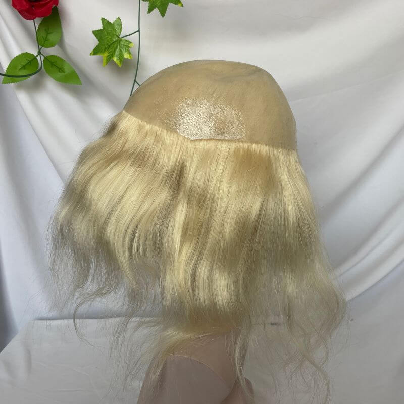 Human Hair Wigs Blonde Color Full Skin Pu Base 12 Inch For Women  8x10 613 Blonde Color Thin Skin Base Hair For Men 12 Inch