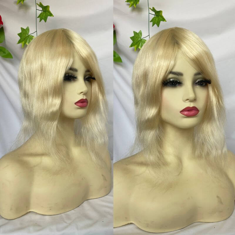 Human Hair Wigs Blonde Color Full Skin Pu Base 12 Inch For Women  8x10 613 Blonde Color Thin Skin Base Hair For Men 12 Inch