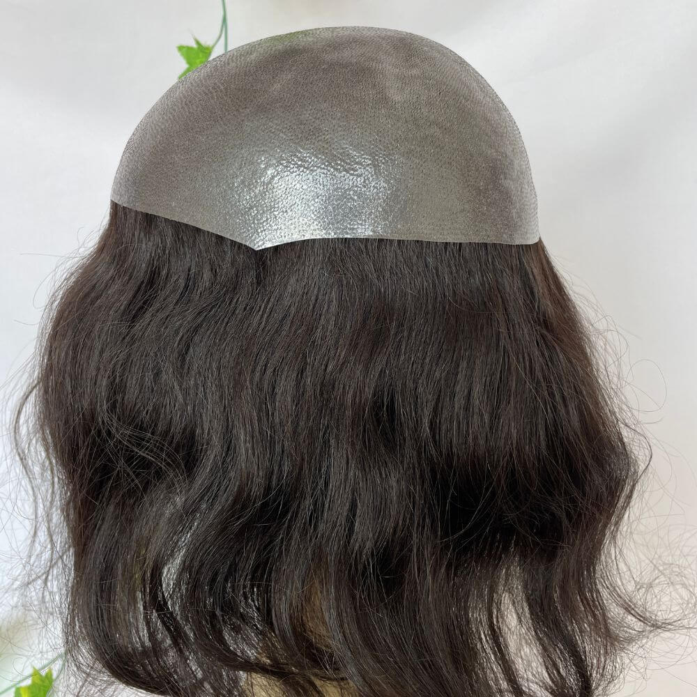 Pwigs Toupee for Men Full Thin Skin PU Cap Base 12inch Long European Human Hair Men Toupee Natural Hairline Hair System 613 Blonde  Brown 1B Color Men Wigs