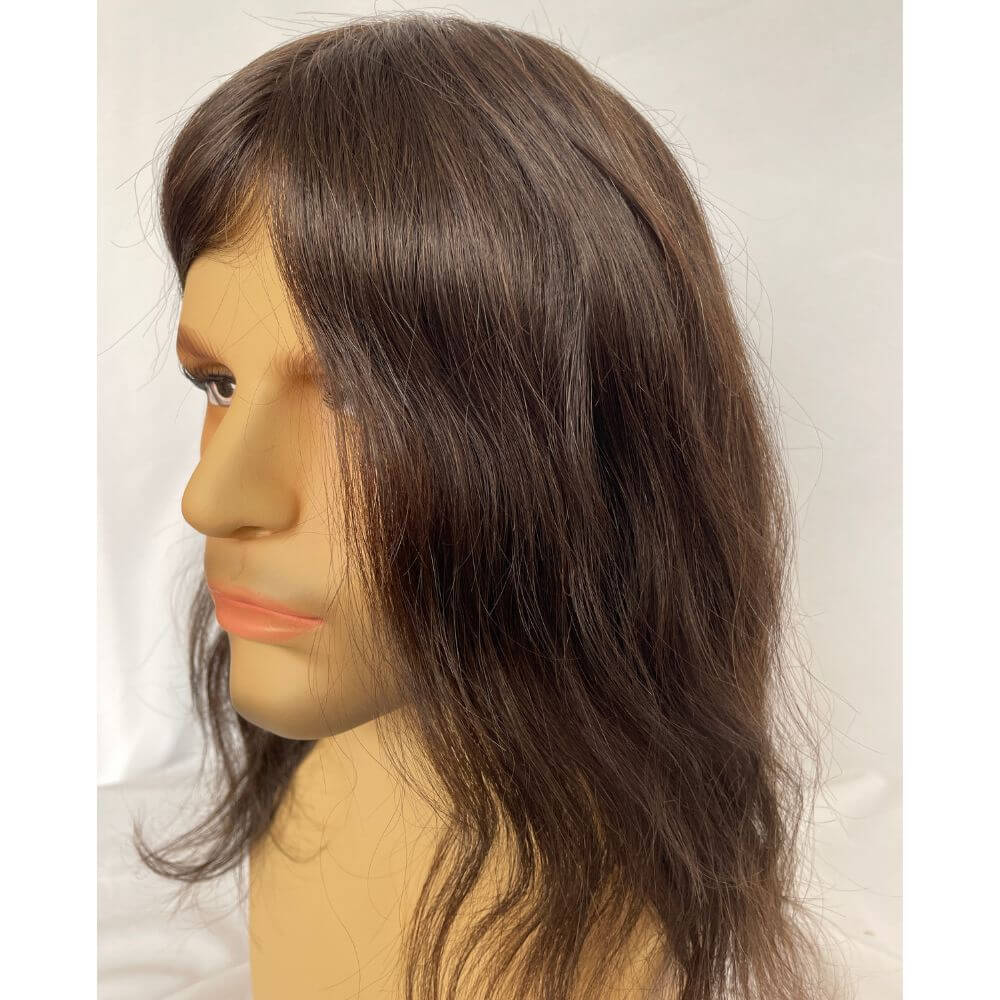 Silk Straight Wave 12 Inch Long Human Hair Toupee for Men 8x10 Hairpieces Human Hair Mens Toupee Mono Net with PU around Ombre Ash Blonde Color