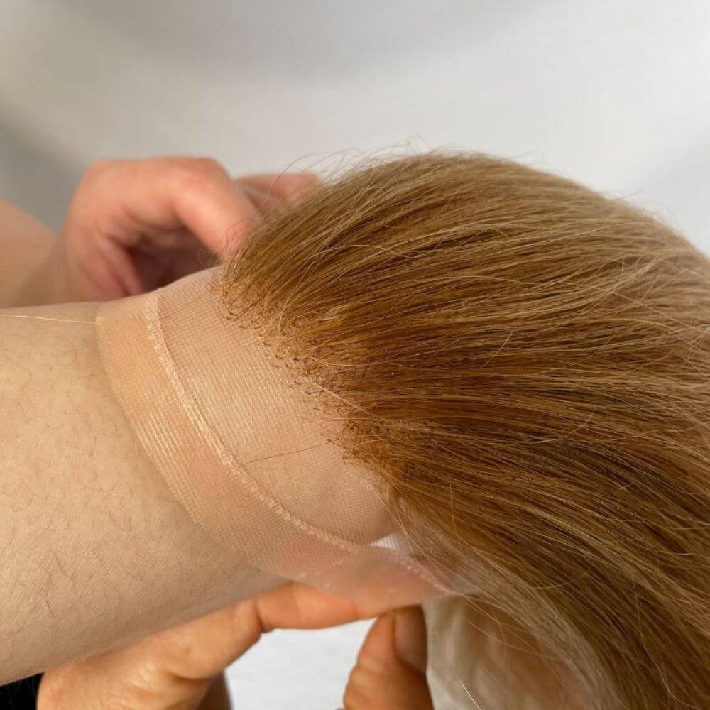 Silk Straight Wave 12 Inch Long Human Hair Toupee for Men 8x10 Hairpieces Human Hair Mens Toupee Mono Net with PU around Ombre Ash Blonde Color