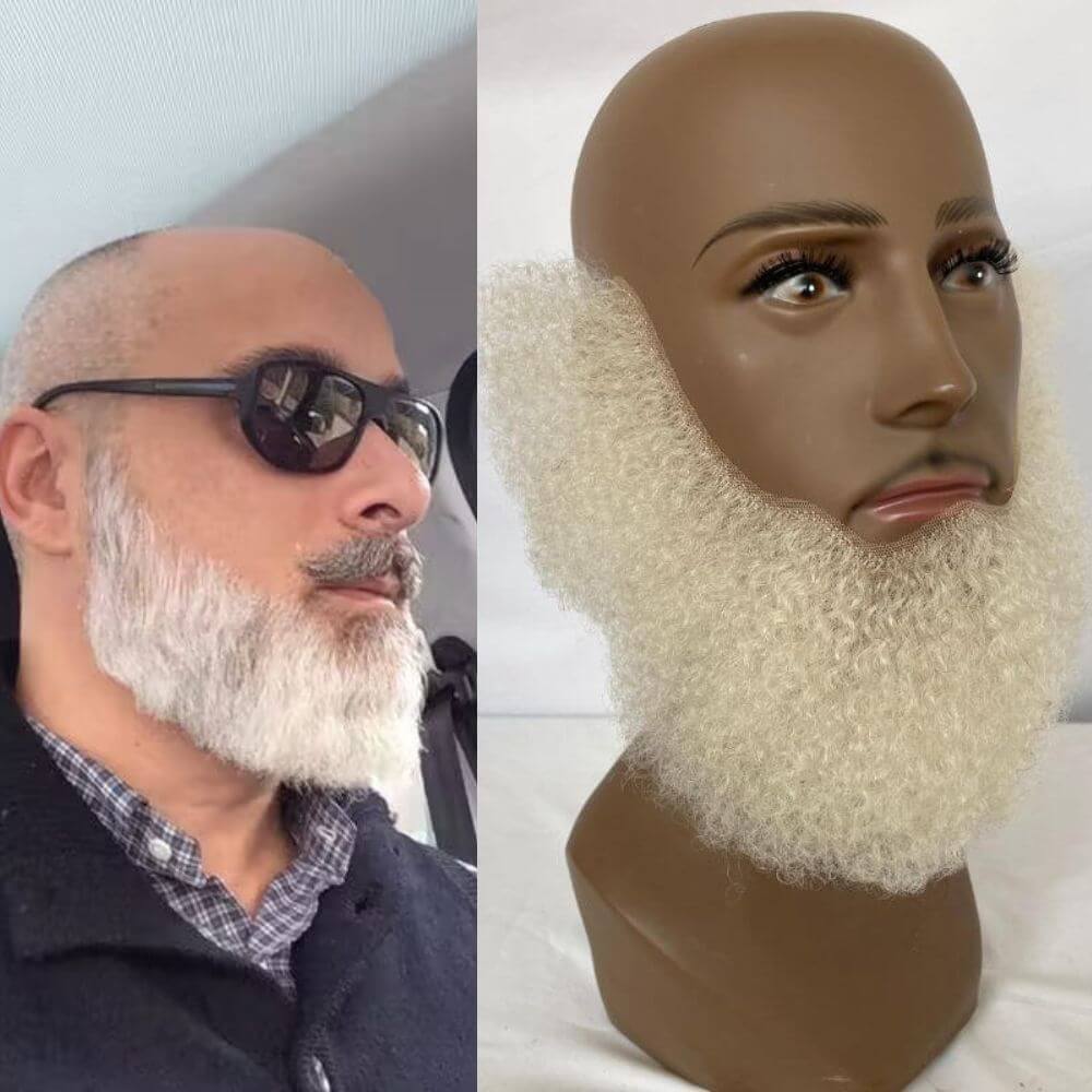 Pwigs Human Hair Lace Afro Curl Face Beard Mustache For American Black Men Realistic Makeup Lace Base Replacement System