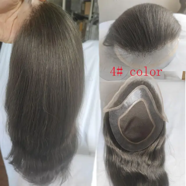 Silk Straight Wave 12 Inch Long Human Hair Toupee for Men 8x10 Hairpieces Human Hair Mens Toupee Mono Net with PU around Ombre Ash Blonde Color
