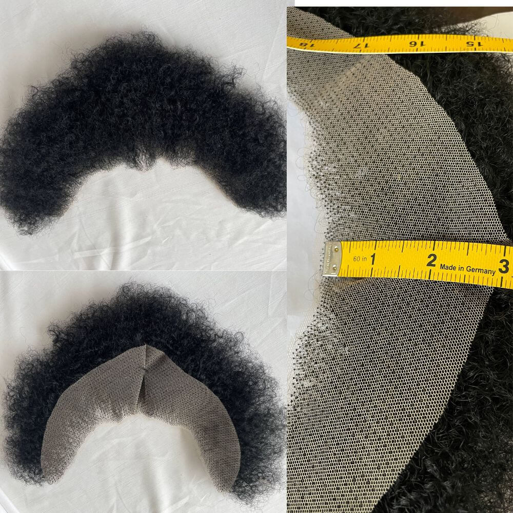 Pwigs Human Hair Lace Afro Curl Face Beard Mustache For American Black Men Realistic Makeup Lace Base Replacement System