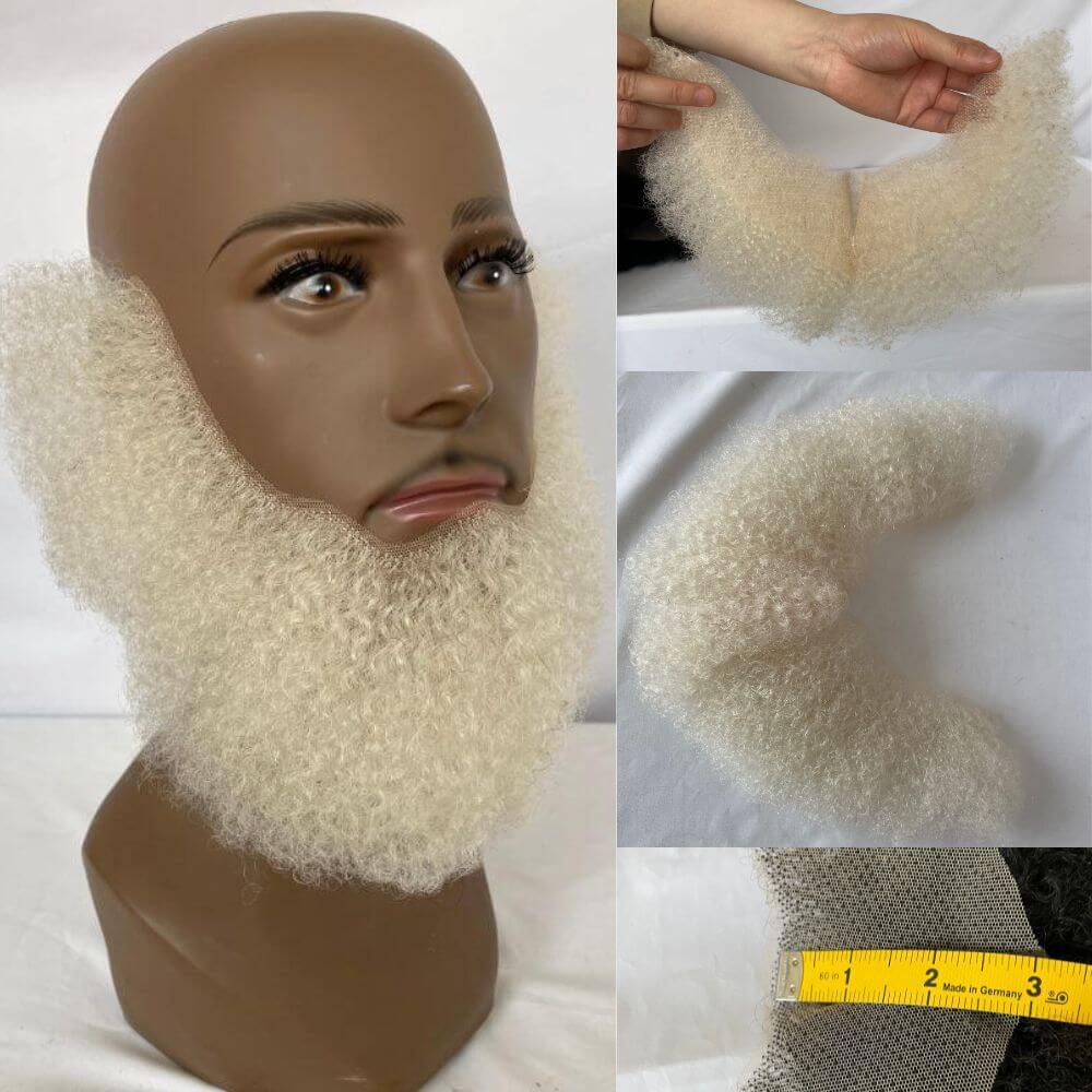 Pwigs Human Hair Lace Afro Curl Face Beard Mustache For American Black Men Realistic Makeup Lace Base Replacement System