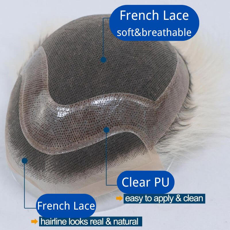 Pwigs Toupee For Men 1BT60 European Human Hair Mono Net PU Around Replacement System Mens Hairpieces