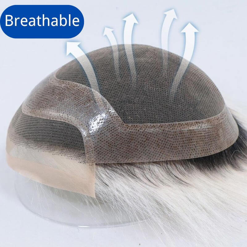 Pwigs Toupee For Men 1BT60 European Human Hair Mono Net PU Around Replacement System Mens Hairpieces