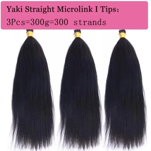 Coarse Yaki Straight I Tip Microlinks 100% Human Virgin Hair Weave Bundles Brazilian I Tip Hair Extensions  Pwigs