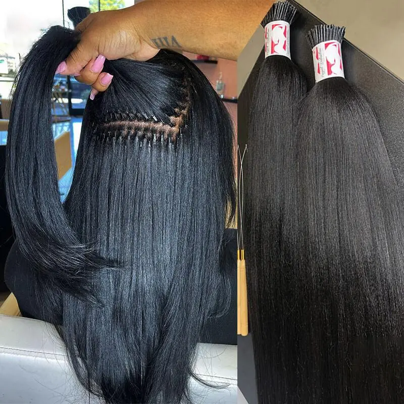 Coarse Yaki Straight I Tip Microlinks 100% Human Virgin Hair Weave Bundles Brazilian I Tip Hair Extensions  Pwigs