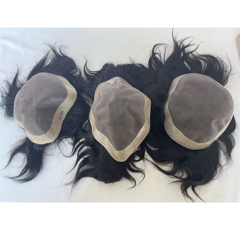 Toupee for Men Fine Mono Top around PU Thin Skin Base 100% Remy European Human Hair piece 1B Hair Replacement System 10x8 10x7 9x7