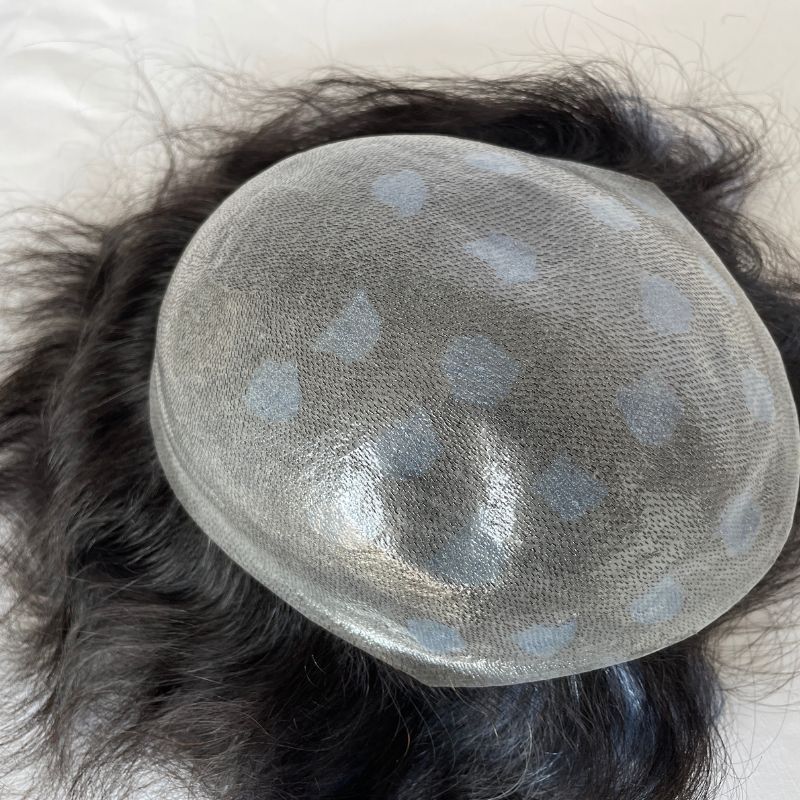 Pwigs Mens Toupee Thin Skin PU Base 1B Highlight Blue Hairpiece 100% Eropean Human Hair Toupee for Men Natural Hairline 8x10