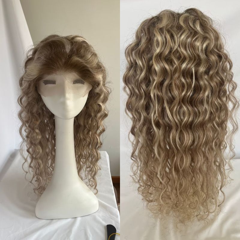Human Hair Wigs Highlight Brown and Light Blonde Ombre  Wavy Curly 360 Lace Front Wigs 150% 180% Density European Human Hair Wigs For Women Preplucked