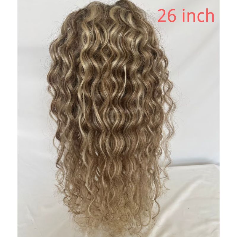 Human Hair Wigs Highlight Brown and Light Blonde Ombre  Wavy Curly 360 Lace Front Wigs 150% 180% Density European Human Hair Wigs For Women Preplucked