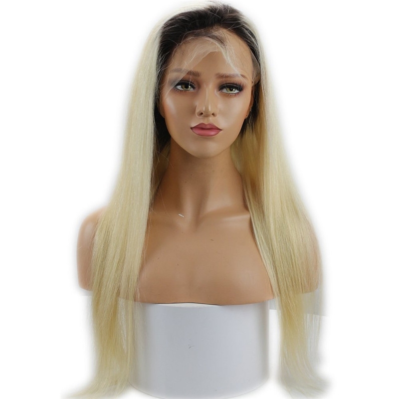 Silky Straight Ombre Blonde 360 Lace Human Hair Wigs 1B/613 Color With Free Part 130% Density For Women