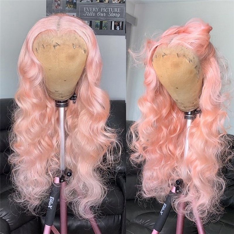 Body Wave Pink Colored Human Hair Wigs For Women Preplucked Brazilian Remy Pink Ombre HD Transparent Lace Frontal Wig