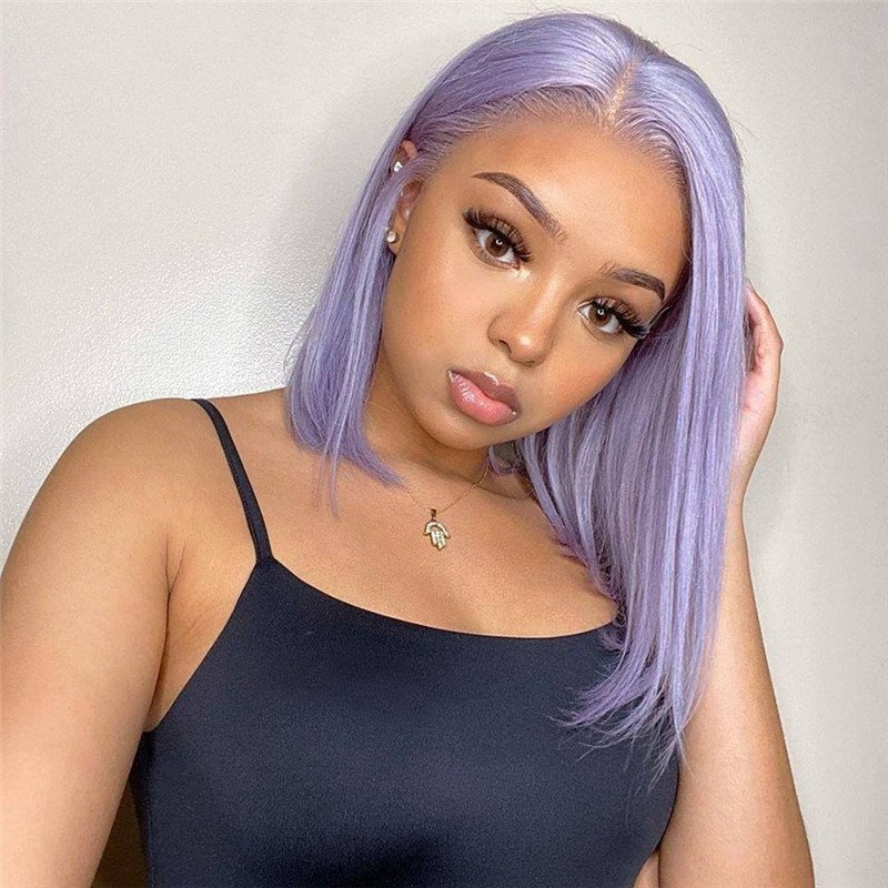 Light Purple Lace Front Wig Bob Wig Brazilian Remy Straight Ombre Colored 1B Purple Bob Wig Lace Front Human Hair Wigs For Women