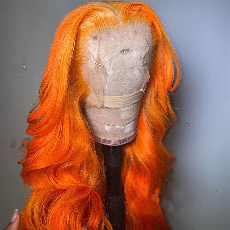 Transparent Lace Wigs Peruvian Body Wave Wigs Orange Ginger Color Pre-plucked Lace Front Wig Ombre Colored Human Hair Wigs 150%