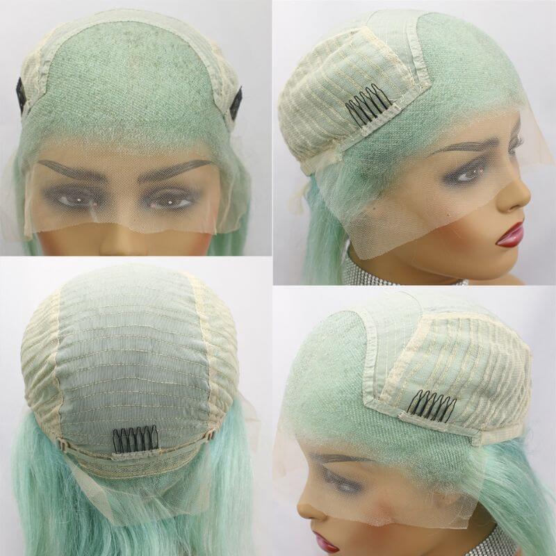 13x4 Lace Frontal Bob Wigs Peruvian Hair Mint Green Ombre Color Human Hair Lace Front Bob Wig