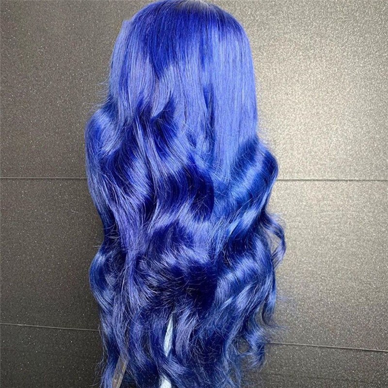 Transparent Dark Blue Body Wave Wigs For Women Pre Plucked Brazilian Lace Front Human Hair Wigs Ombre Colored Lace Part Wig