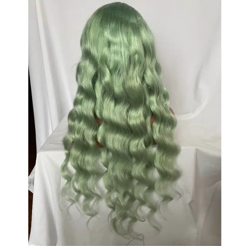 Green Hair Transparent Lace Wigs Mint Green Colored Body Wave Human Hair Lace Wigs Brazilian Remy Ombre  Human Hair Wigs For Women