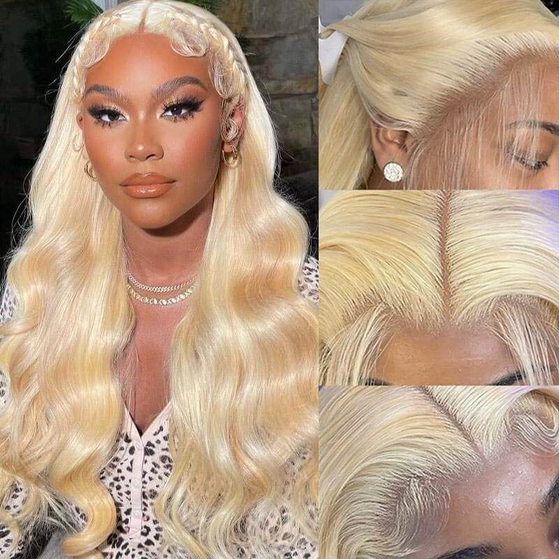 613 Blonde Color Body Wave Wig 13*4 Hd Transparent Lace Frontal Human Hair Wigs For Women
