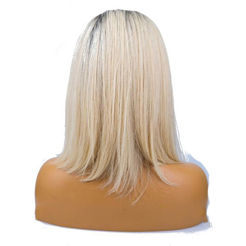 Lace Front Bob Wig With Blonde Dark Root Color