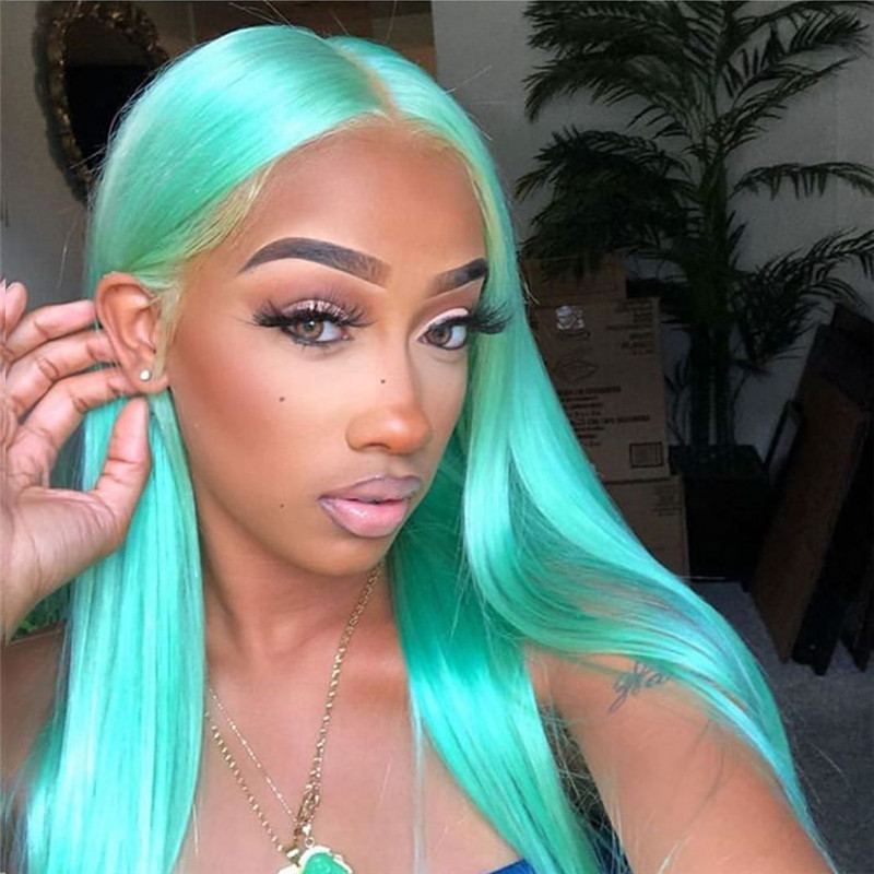 Straight Green Human Hair Wigs 150% Density Brazilian Remy Ombre Green Wigs For Women Green Colored Human Hair Wigs Pre Plucked