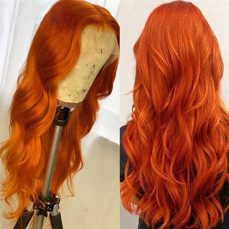 Ginger Orange Color Lace Front Wigs Brazilian Wavy Human Hair Wigs Glueless 150% Density Remy Lace Frontal Wigs Pre Plucked