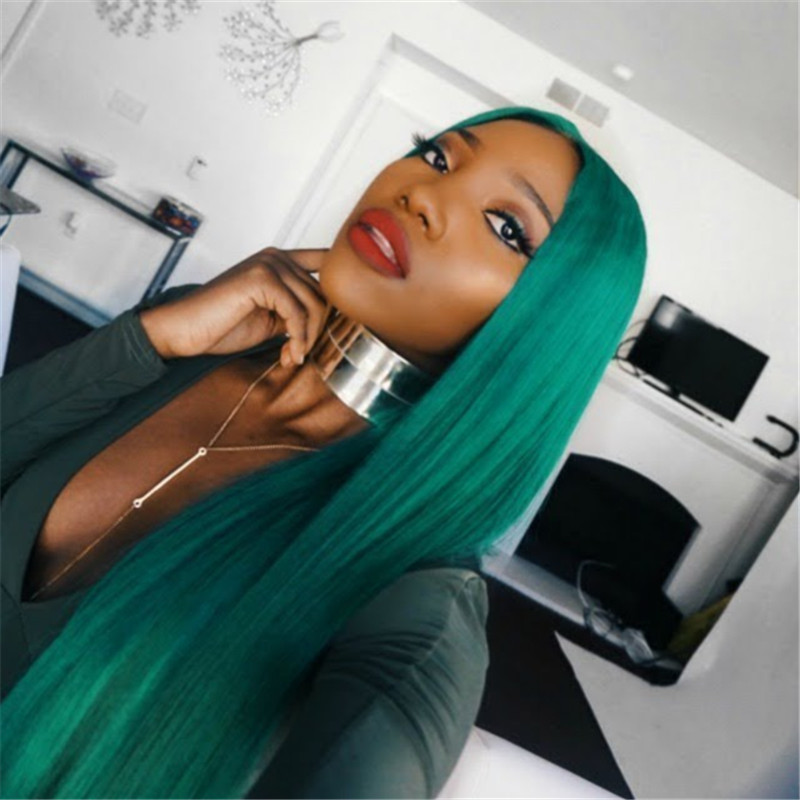 Peruvian Hair Emerald Green Straight Lace Front Wigs