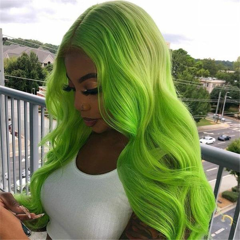 Virgin Human Hair Green Natural Wave Lace Front Wigs